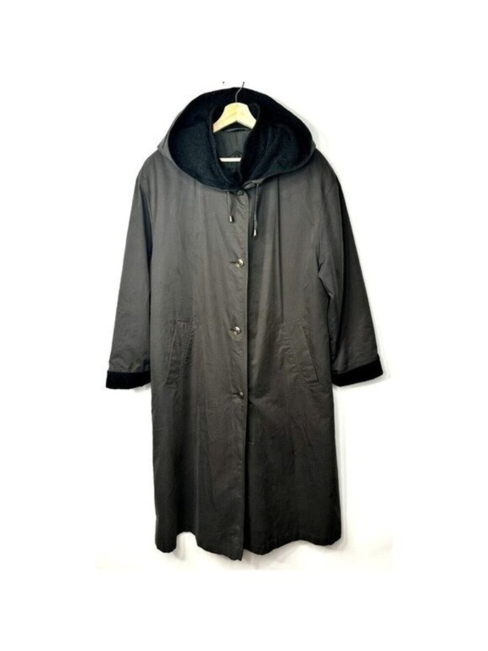 Hucke German Vintage Hooded Long Coat Womens 12 Gray Virgin Wool Lined Overcoat